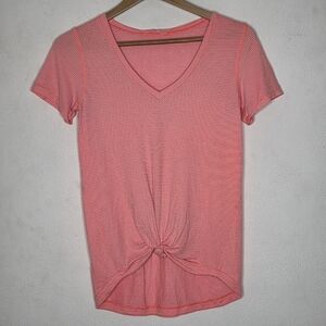 Lululemon Size 4 V-neck Pink Tie Front Short Sleeve Shirt Top